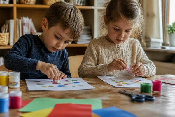 découvrez l'activité collage avec gommettes, idéale pour des après-midis ludiques et éducatifs qui stimulent la créativité et la motricité fine des enfants.