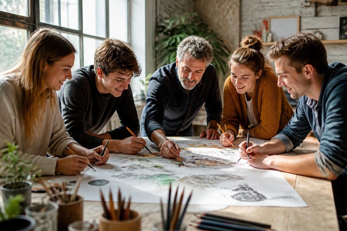 découvrez comment animer un dessin collectif sur une grande feuille pour stimuler la créativité et la collaboration au sein d'un groupe.