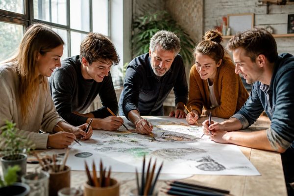 découvrez comment animer un dessin collectif sur une grande feuille pour stimuler la créativité et la collaboration au sein d'un groupe.