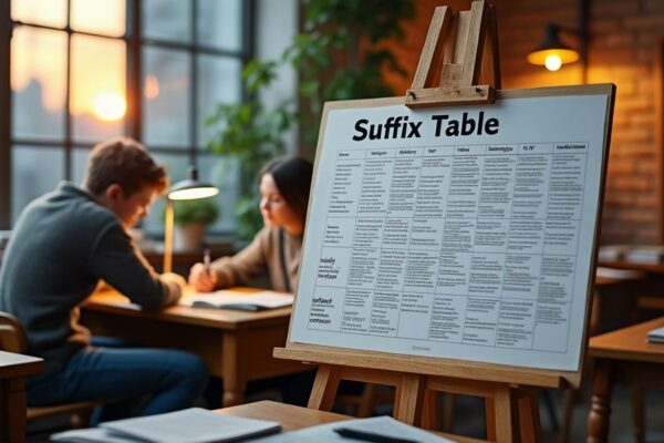 découvrez comment les suffixes peuvent enrichir votre vocabulaire grâce à notre tableau pratique. apprenez à former de nouveaux mots facilement et améliorer votre maîtrise du français !