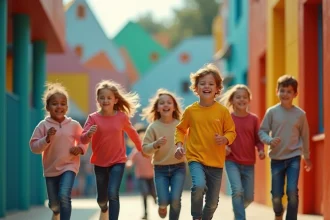 Groupe d'enfants joyeux explorant diverses activités familiales en Haute-Garonne
