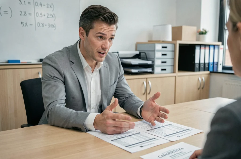 Expert-comptable vérifiant la conformité à l'article 1832-2 du Code civil avec un client