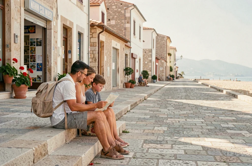 Famille profitant d'un village touristique calme en voyageant hors des vacances scolaires zone B