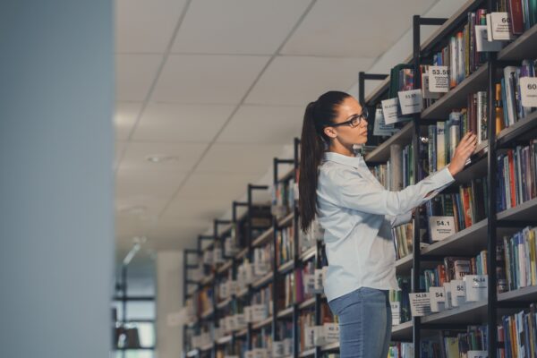 Student in a library