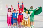 Superheroes Cheerful Kids Expressing Positivity Concept